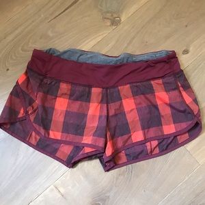 lululemon athletica Women's Plaid Speed Shorts in Burgundy and Red